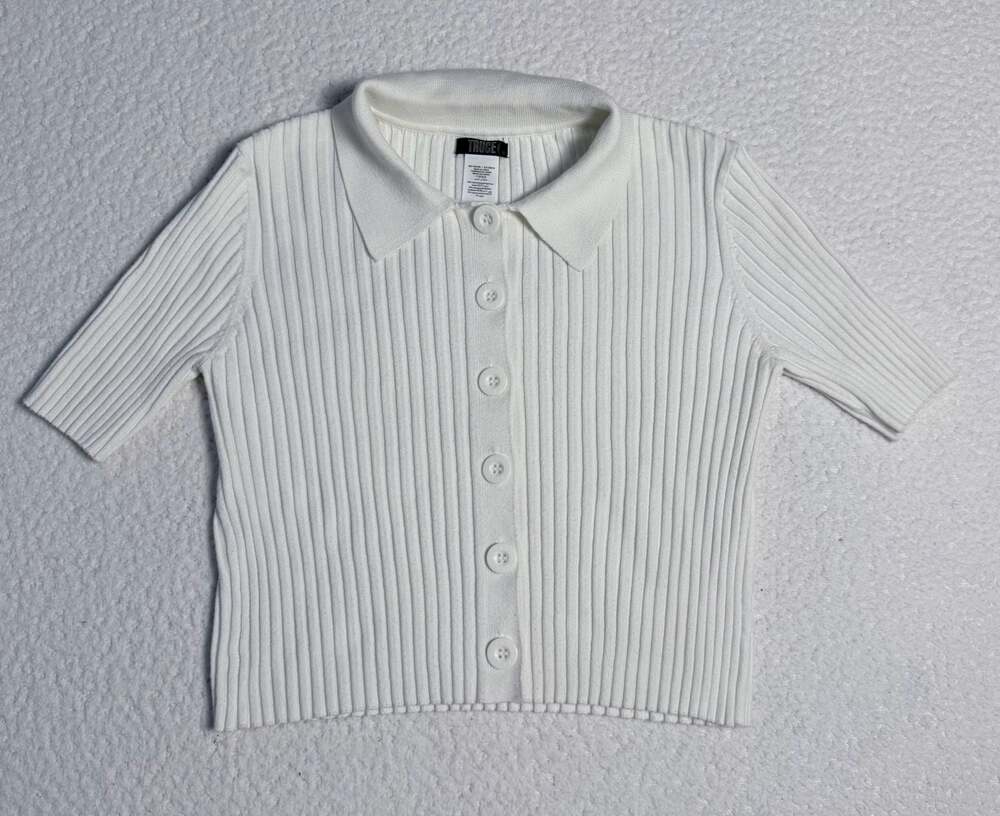 Truce Ribbed Short Sleeve Button-Up Polo Cardigan